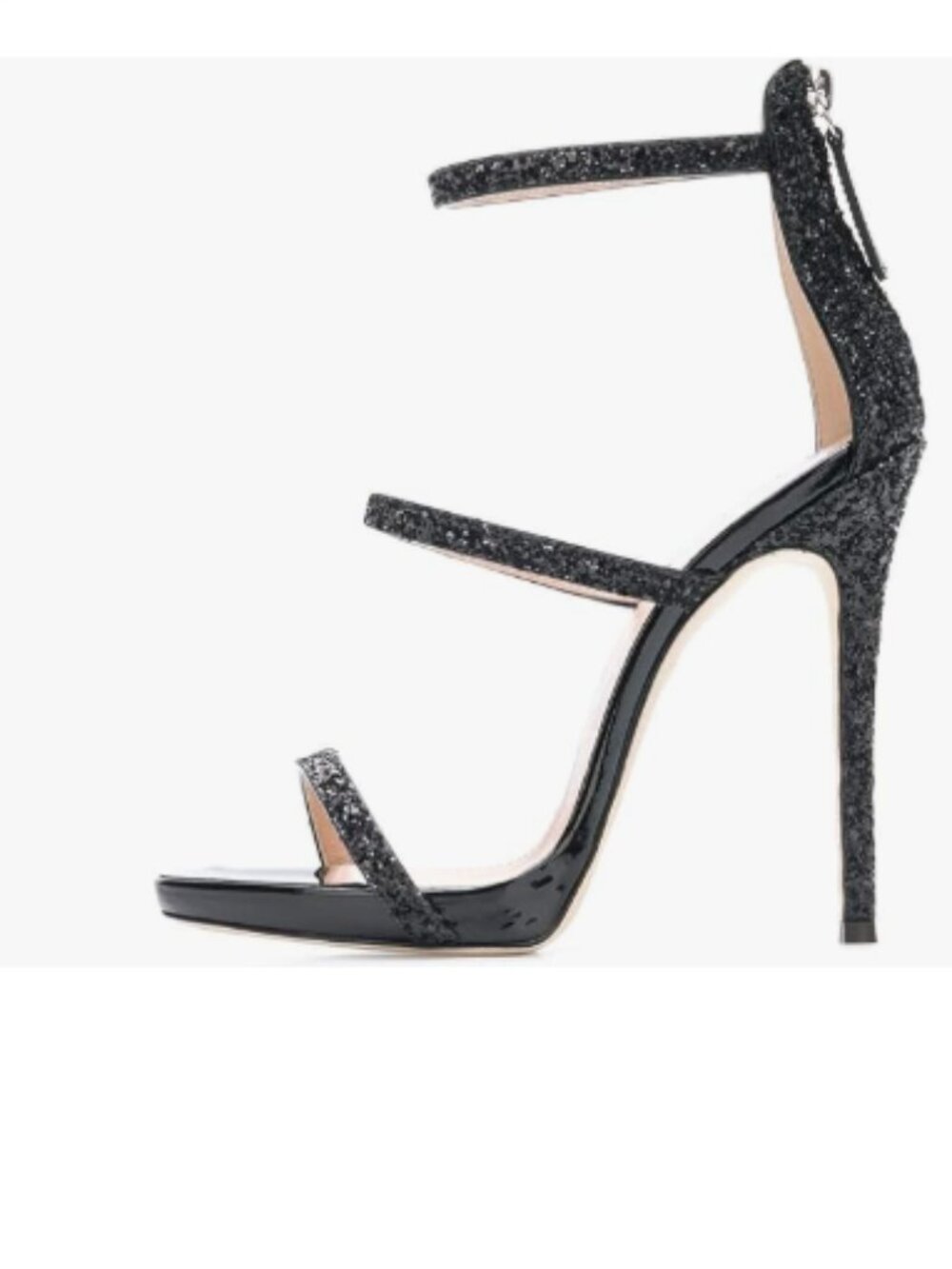 XYD Black-glitter Strappy Platform Open Toe Back Zippers High Heels Sandals